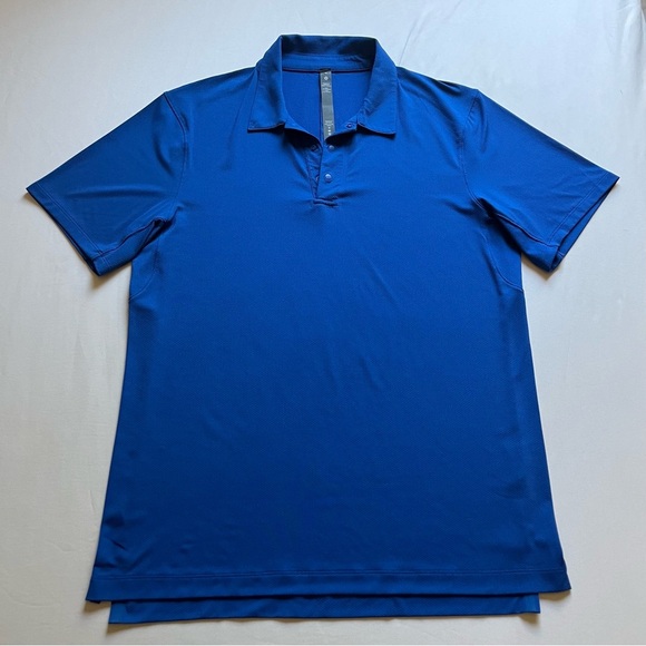 LULULEMON ATHLETICA blue mens short sleeve knit snap button polo shirt